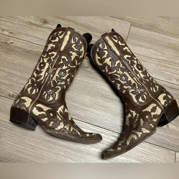 Brown and Cream Charlie 1 Horse Western Cowboy Boots - Picture 2 of 10